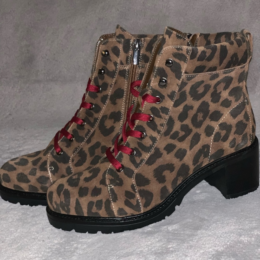 VINCE CAMUTO leopard combat boots